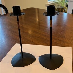 Metal and cane candle holders